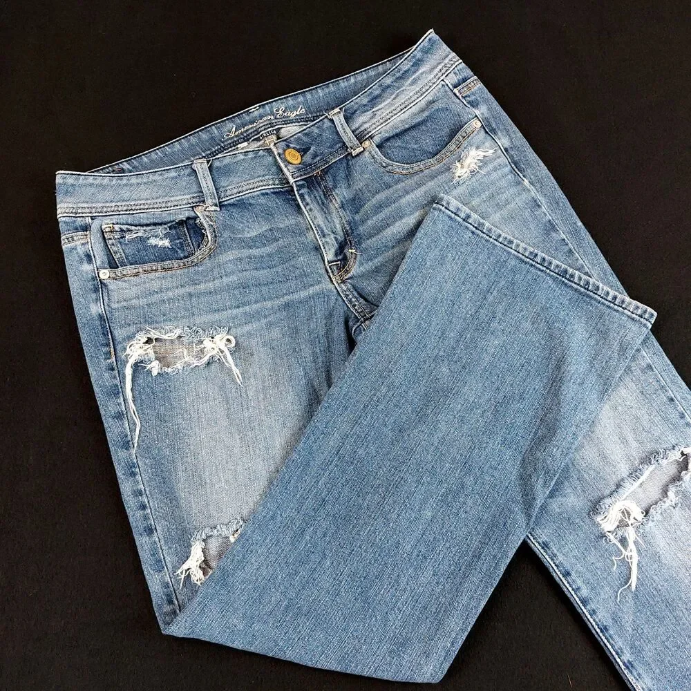 American Eagle Original Boot Cut Stretch Jeans Women's 12 (Fit 36x31) Distressed